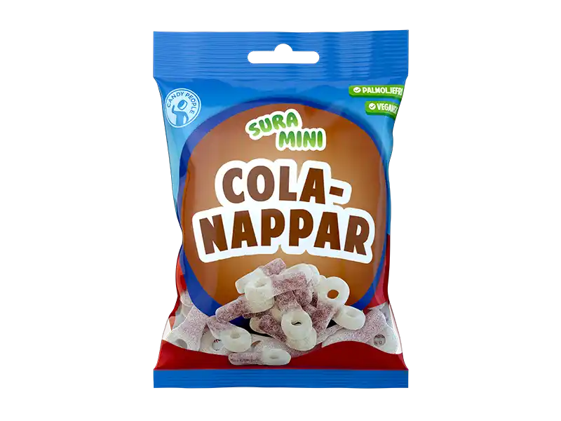 Front view of Sura Mini Cola candy – sour cola gummies with sweet soda flavor.