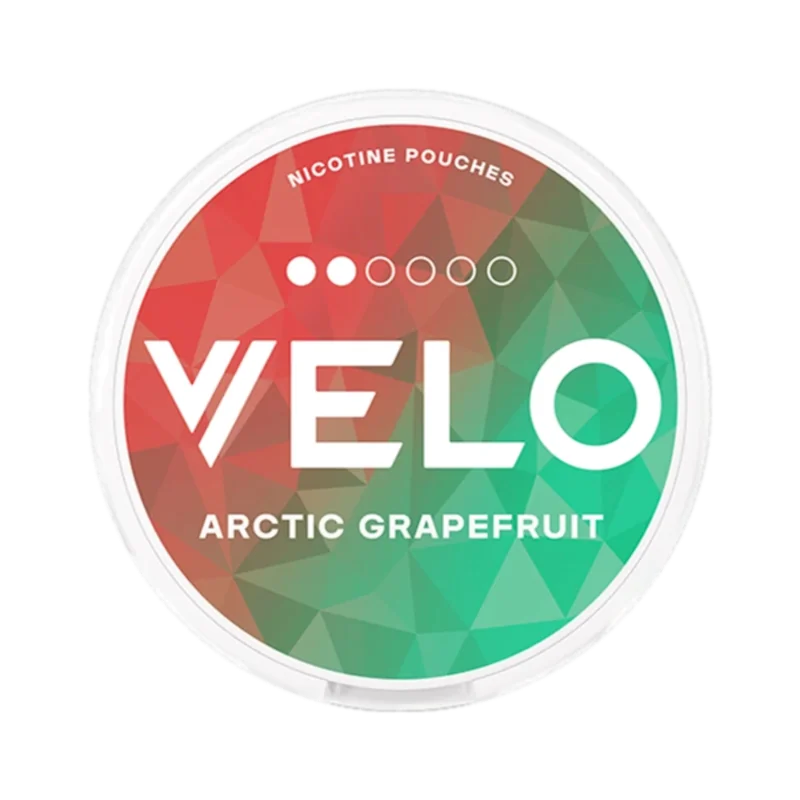Front view of VELO Arctic Grapefruit nicotine pouch – strong with crisp grapefruit and cooling arctic freshness flavor.