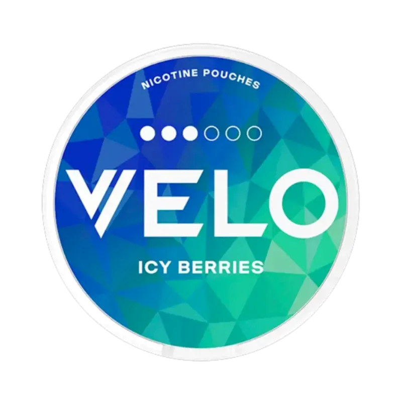 VELO Icy Berries nicotine pouch with fresh berry flavor and icy mint twist