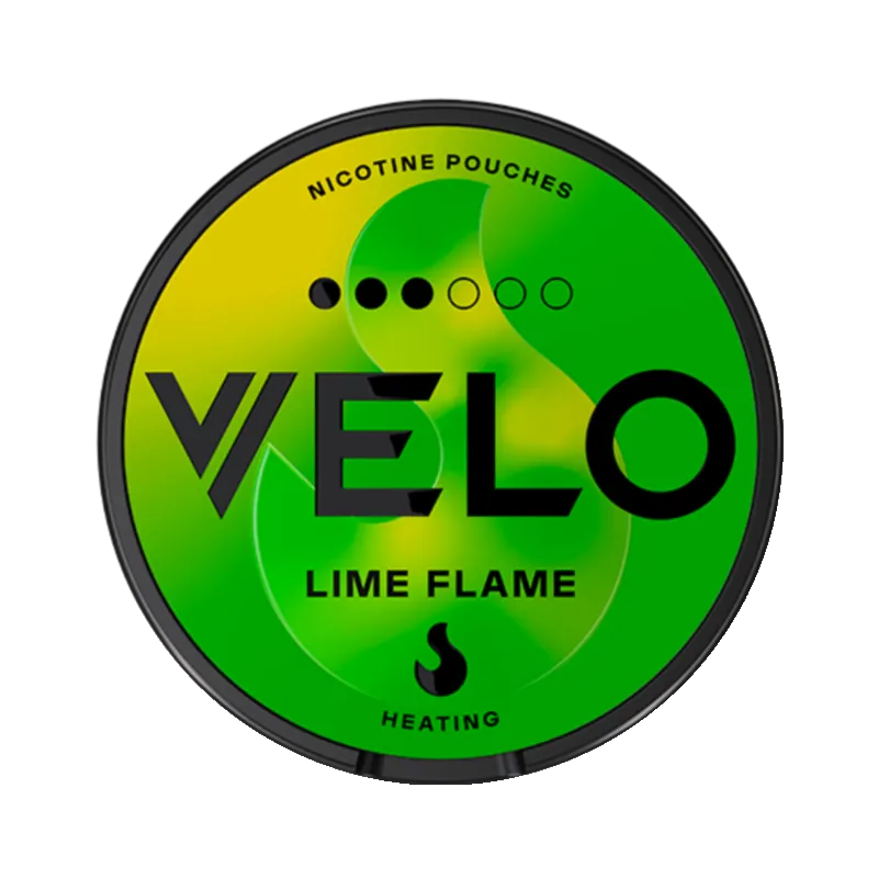  Lime Flame nicotine pouch with bold green design – VELO's intense citrus heat burst.