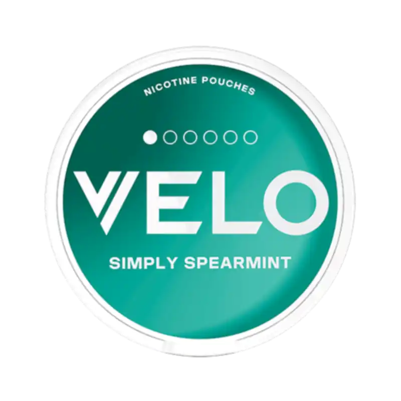 VELO Simply Spearmint mini nicotine pouch – refreshing mint flavor in discreet all-white format, perfect for tobacco-free use.