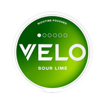 VELO Sour Lime mini nicotine pouch with vibrant green citrus-inspired packaging
