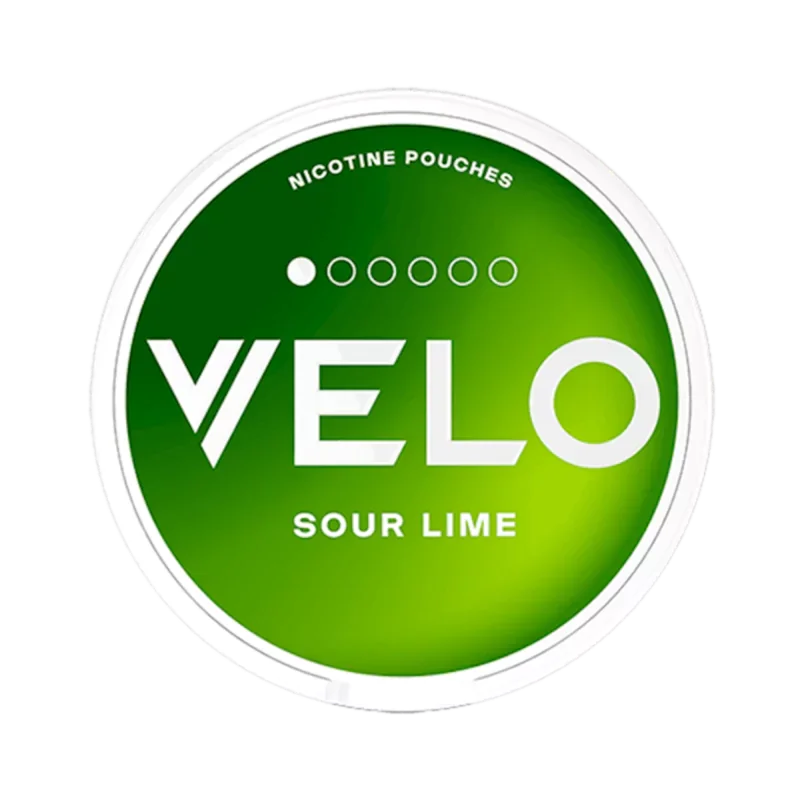 VELO Sour Lime mini nicotine pouch with vibrant green citrus-inspired packaging
