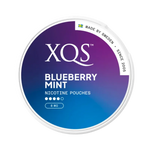 Front view of XQS Blueberry Mint nicotine pouch - 8mg strength with minty blueberry flavor.
