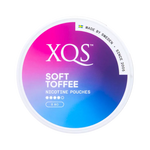 Front view of XQS Soft Toffee Strong nicotine pouch - 8mg strength with sweet caramel flavor.