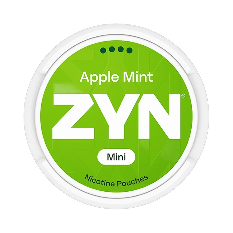 Front view of ZYN Apple Mint Mini Extra Strong nicotine pouch – Mini with crisp apple mint flavor.