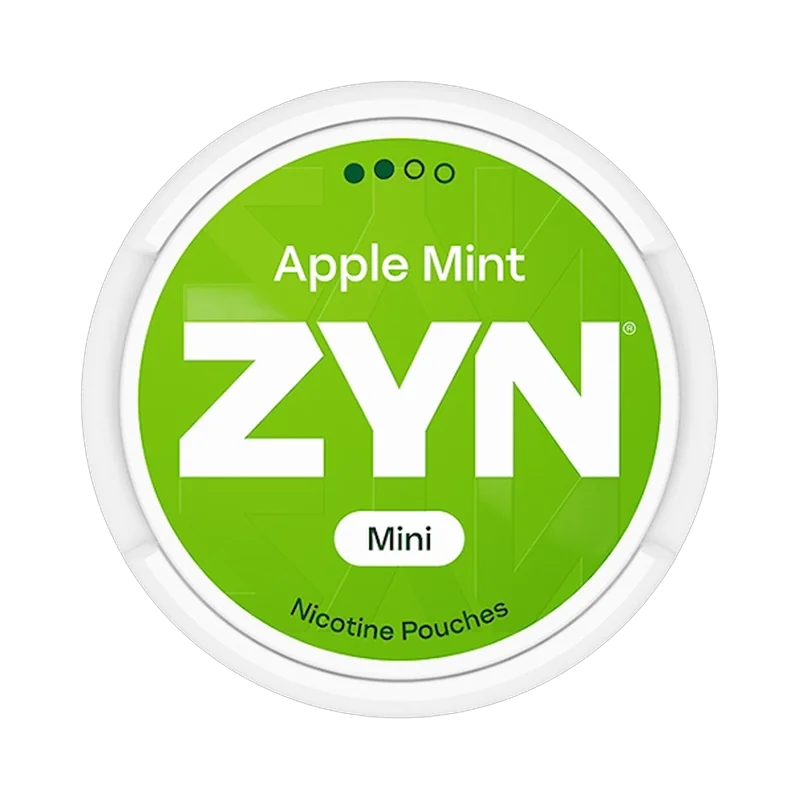 Front view of ZYN Apple Mint Mini Normal nicotine pouch – Mini with sweet apple mint flavor.