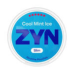 Front view of ZYN Cool Mint Ice Slim Ultra Strong nicotine pouch – slim with mint and menthol flavor.