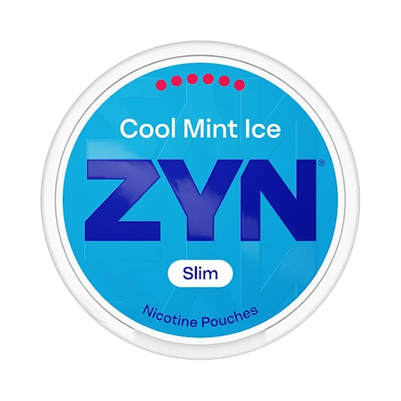 Front view of ZYN Cool Mint Ice Slim Ultra Strong nicotine pouch – slim with mint and menthol flavor.