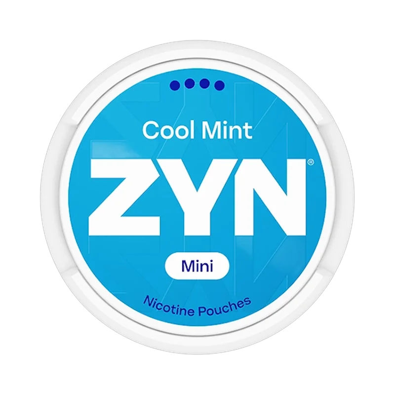 Front view of ZYN Cool Mint Mini Dry nicotine pouch – extra strong with refreshing mint flavor.