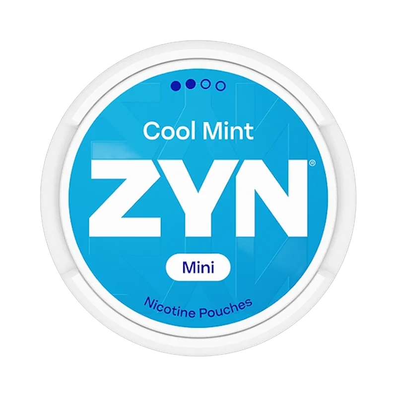 Front view of ZYN Cool Mint Mini Normal nicotine pouch – Mini with cool mint flavor.