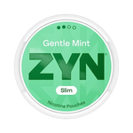 Front view of ZYN Gentle Mint nicotine pouch – Slim with a mild mint flavor.