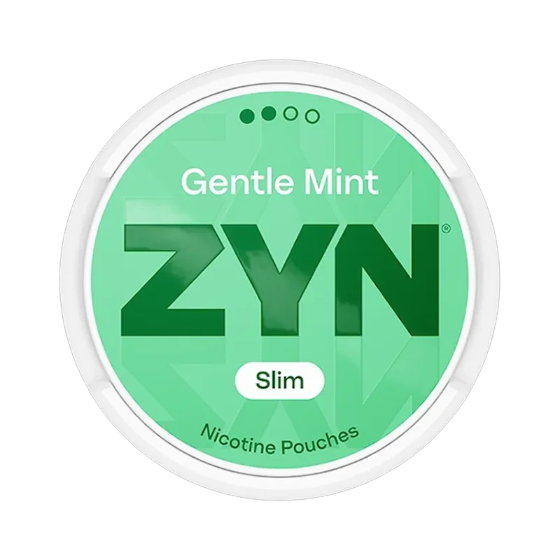 Front view of ZYN Gentle Mint nicotine pouch – Slim with a mild mint flavor.