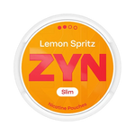 Front view of ZYN Lemon Spritz Slim nicotine pouch - citrusy lemon flavor with refreshing finish.