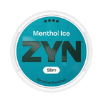 Front view of ZYN Menthol Ice Slim Extra Strong nicotine pouch - Slim with icy menthol flavor.