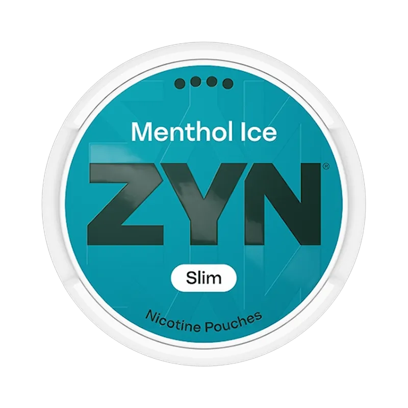 Front view of ZYN Menthol Ice Slim Extra Strong nicotine pouch – Slim with icy menthol flavor.