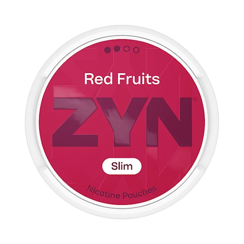 Front view of ZYN Red Fruits nicotine pouch – Slim with sweet red berry flavor.